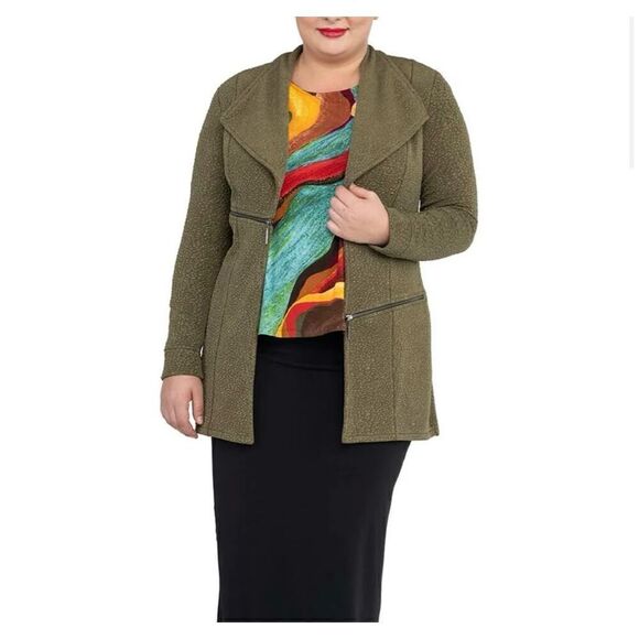 Eva Varro Women’s Barcelona Semi Fitted Pebble Olive Green Drape Collar Zipper D - Picture 1 of 9